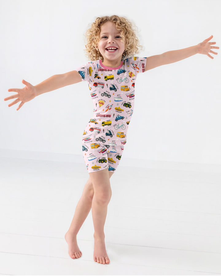 Vehicle Vocabulary Bamboo Two Piece Short Sleeve Shorts Pajama Set