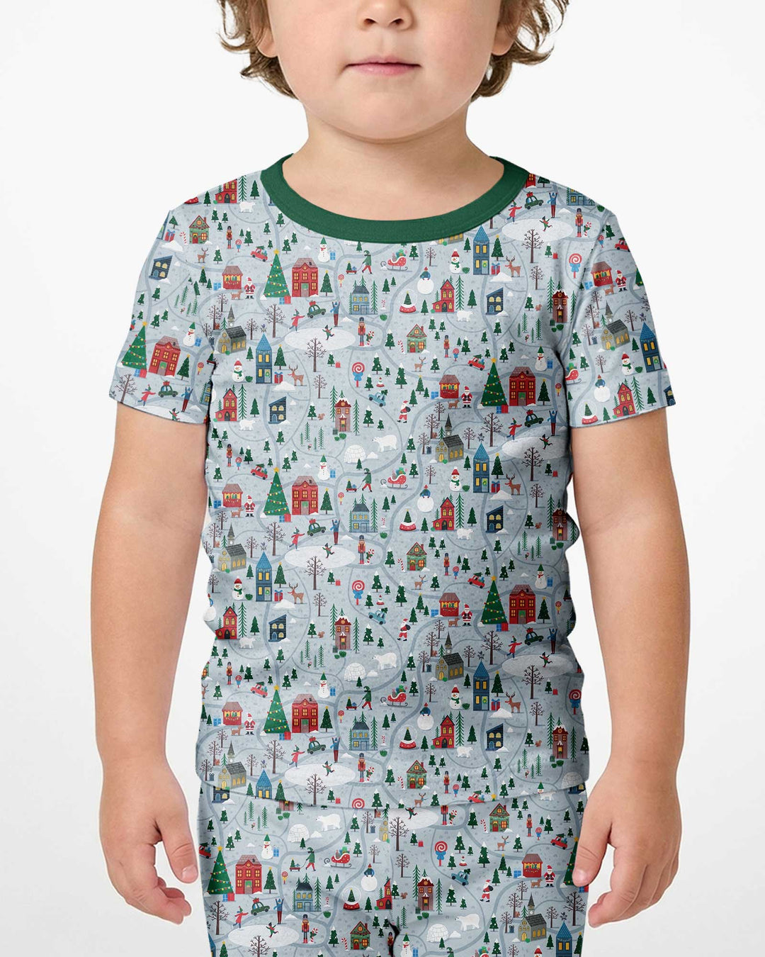 Snowy Christmas Village Map Bamboo Two Piece Short Sleeve Shorts Pajama Set