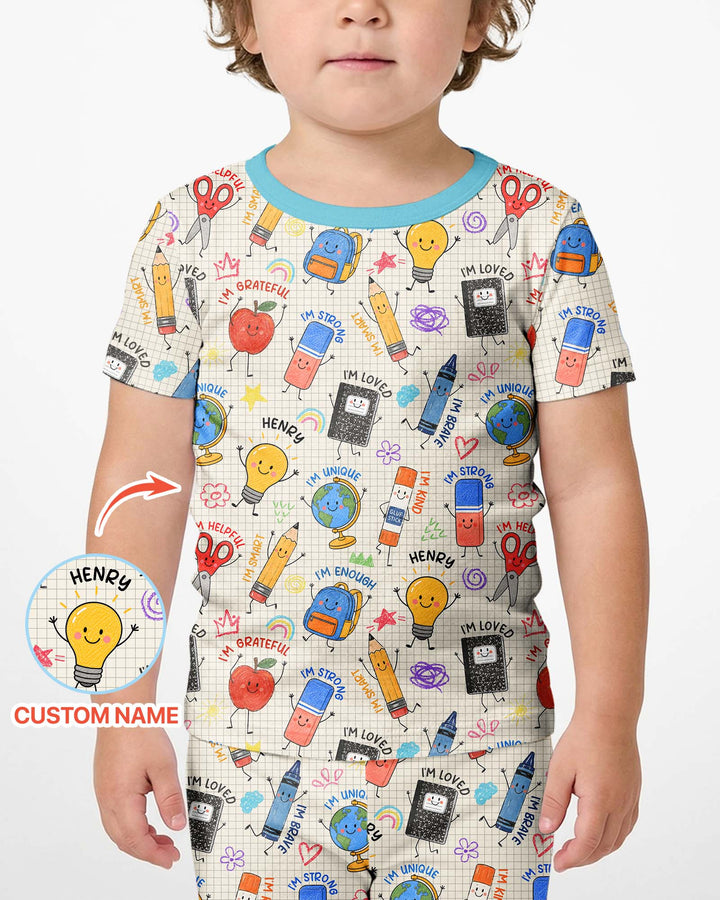 School Squad Custom Name Bamboo Two Piece Short Sleeve Shorts Pajama Set