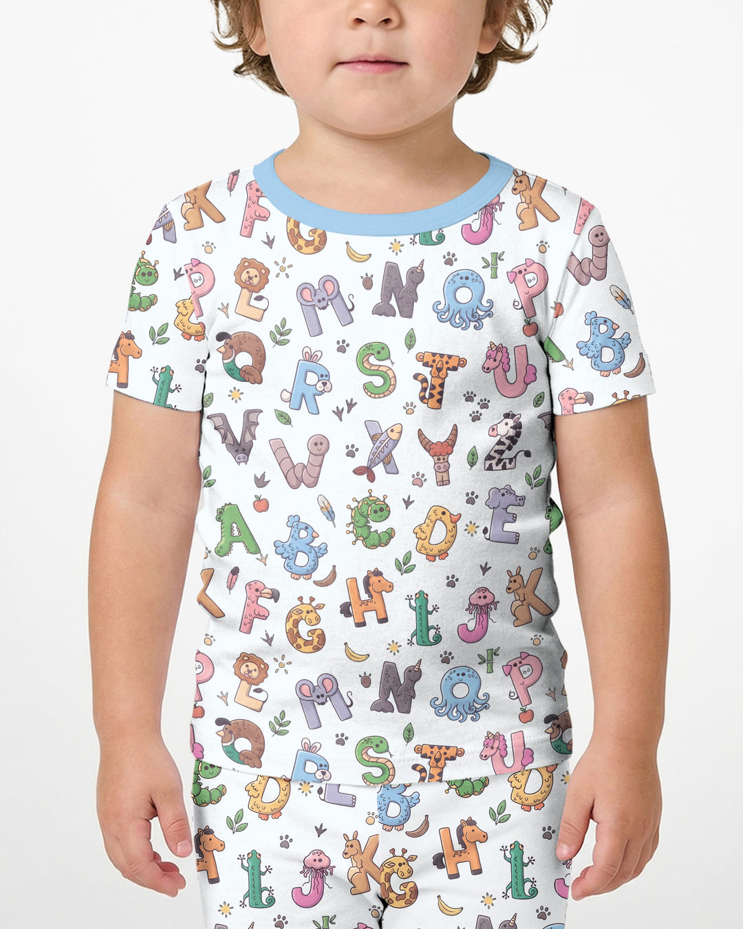Animals Alphabet Bamboo Two Piece Short Sleeve Shorts Pajama Set