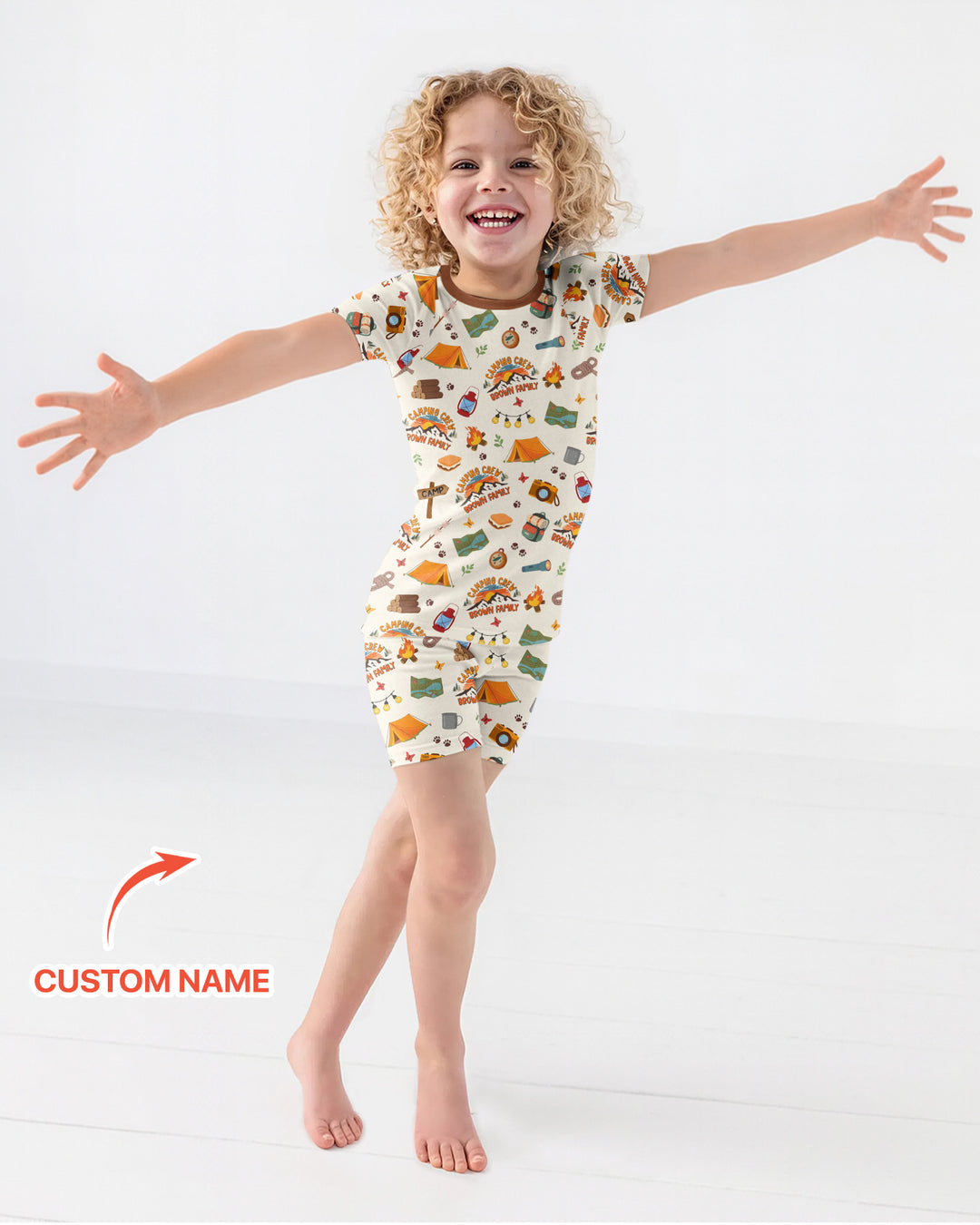 Custom Name Camping Crew Family Matching Bamboo Two Piece Short Sleeve Shorts Pajama Set