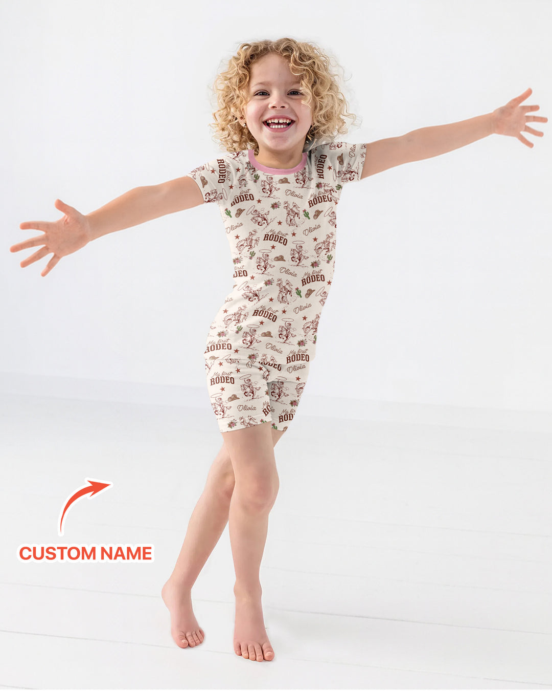 Custom Name First Rodeo Family Matching Bamboo Two Piece Short Sleeve Shorts Pajama Set