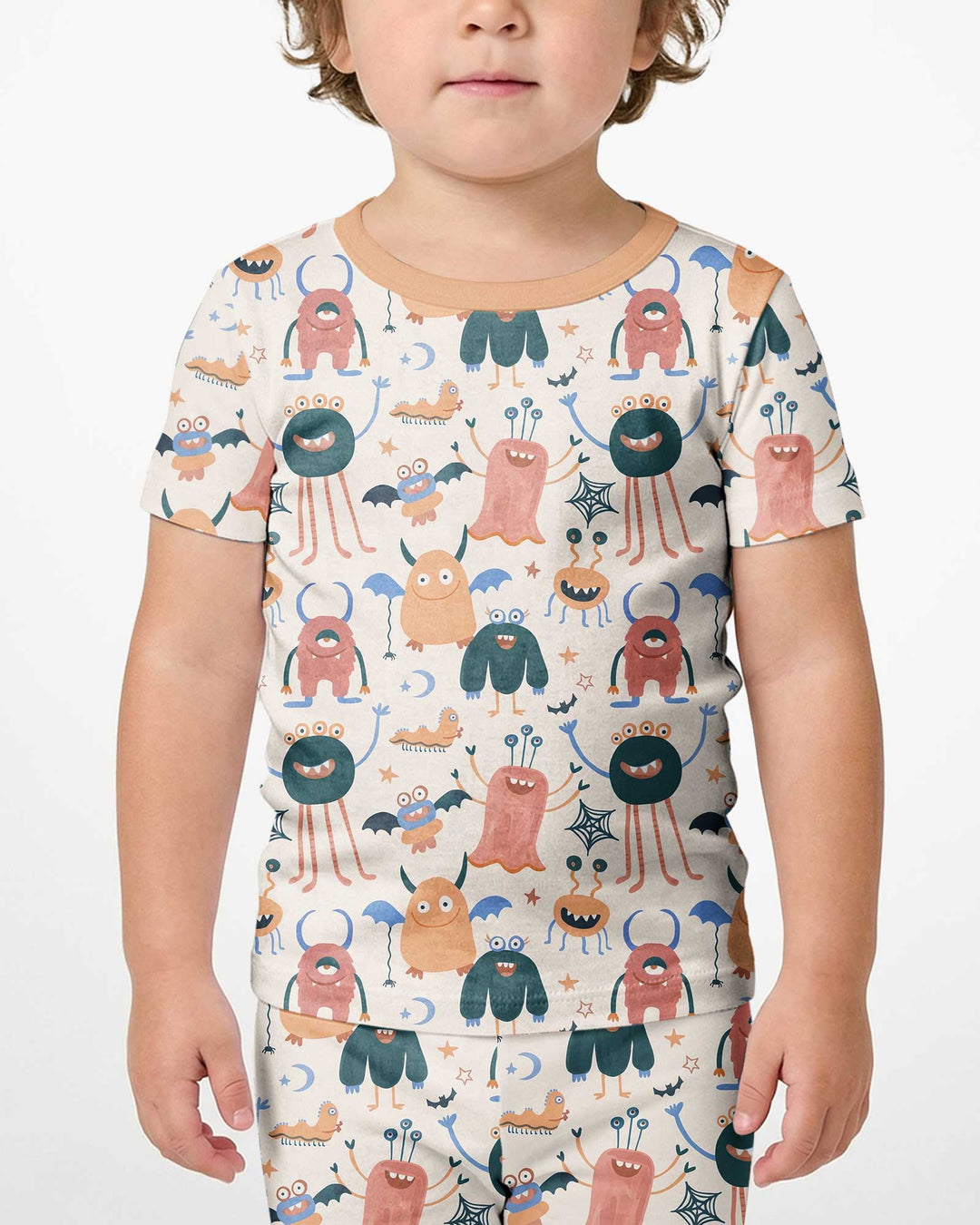 Monsters Fun Pastels Hand Painted Cute Bamboo Two Piece Short Sleeve Shorts Pajama Set