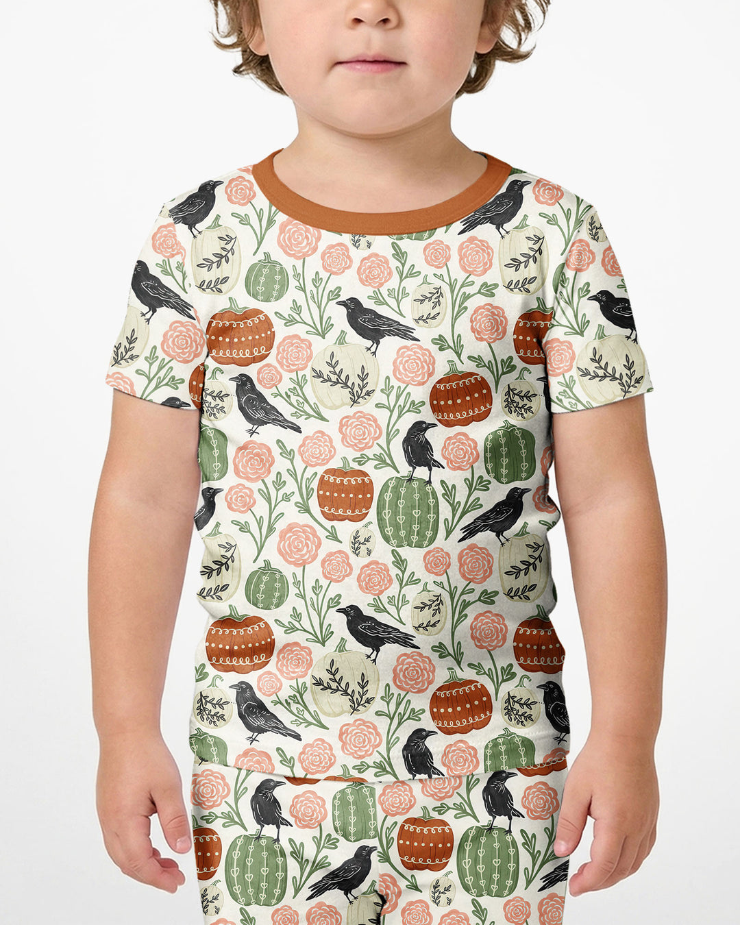 Country Crows with Mums and Pumpkins Bamboo Two Piece Short Sleeve Shorts Pajama Set