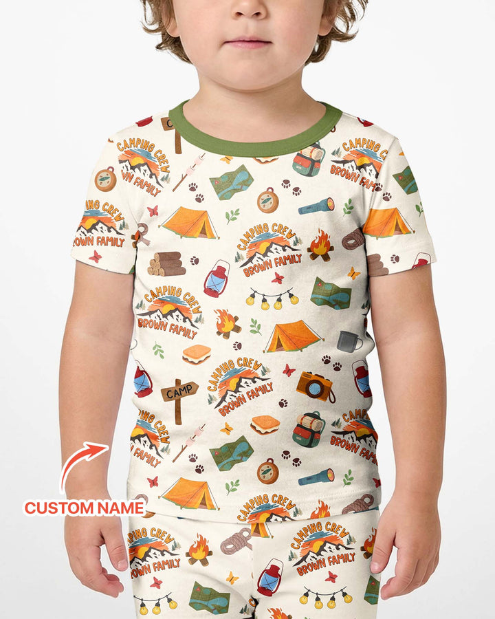Custom Name Camping Crew Family Matching Bamboo Two Piece Short Sleeve Shorts Pajama Set