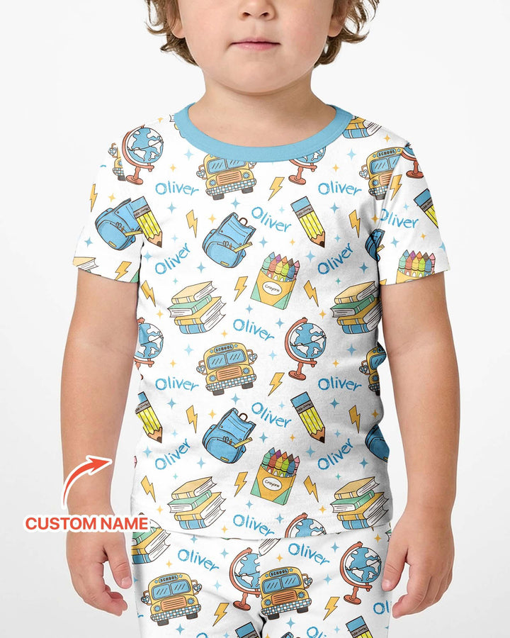 Custom Name Back To School Bamboo Two Piece Short Sleeve Shorts Pajama Set