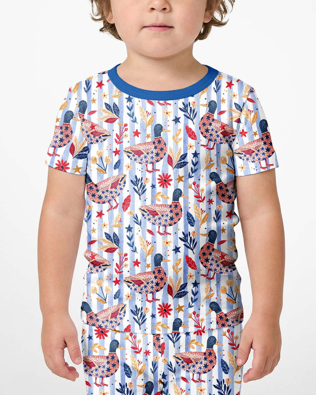 Patriotic Mallard Duck Bamboo Two Piece Short Sleeve Shorts Pajama Set