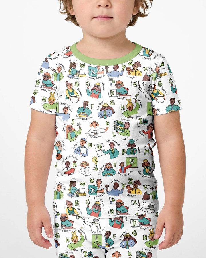 Jobs Alphabet Bamboo Two Piece Short Sleeve Shorts Pajama Set
