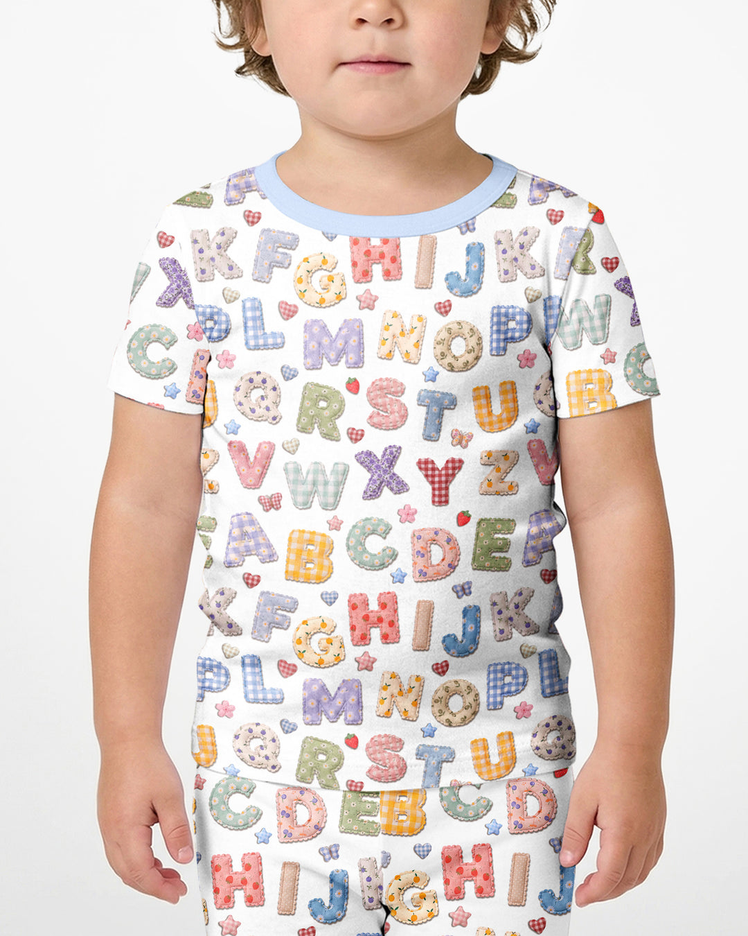 Fabric Alphabet Letters Bamboo Two Piece Short Sleeve Shorts Pajama Set