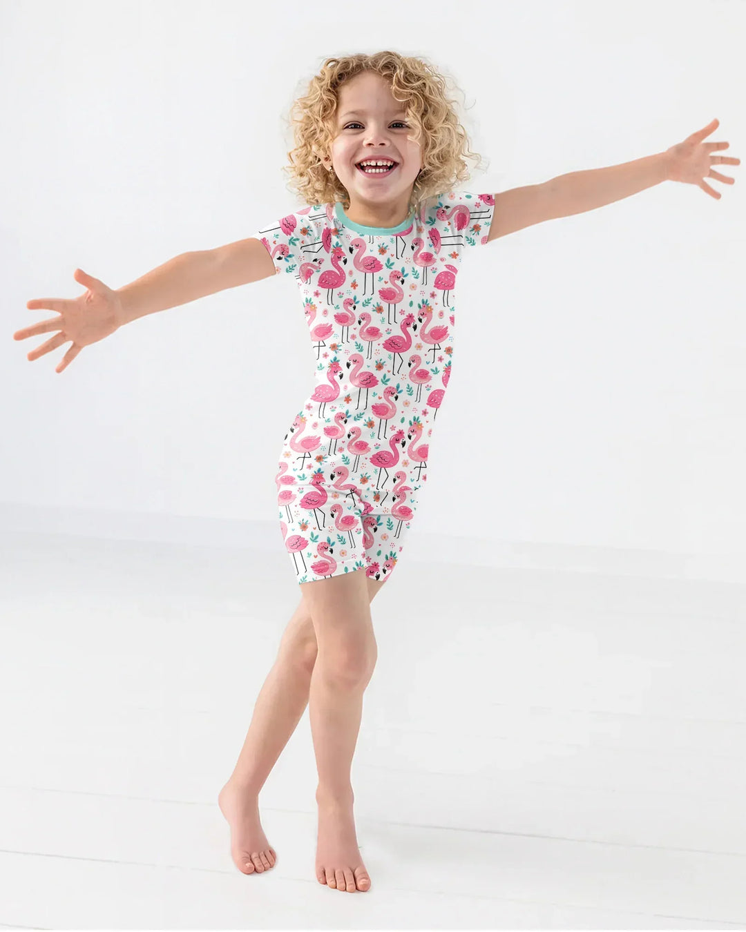 Hello Flamingo Bamboo Two Piece Short Sleeve Shorts Pajama Set