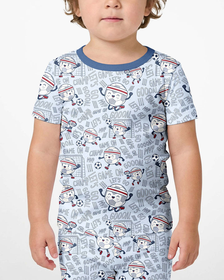 Happy Soccer Ball Family Matching Bamboo Two Piece Short Sleeve Shorts Pajama Set