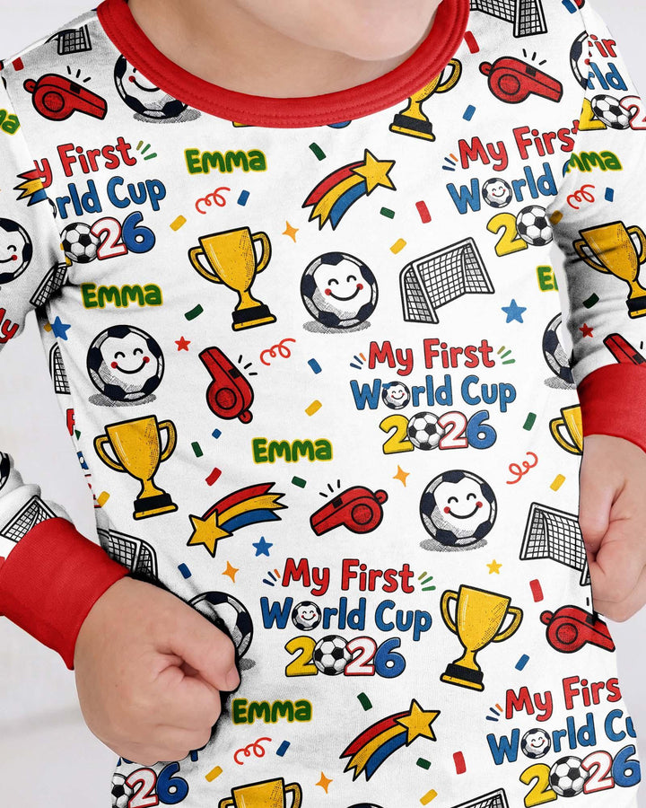 Custom Name My First Soccer Cup Bamboo Two Piece Long Sleeve Pajama Set