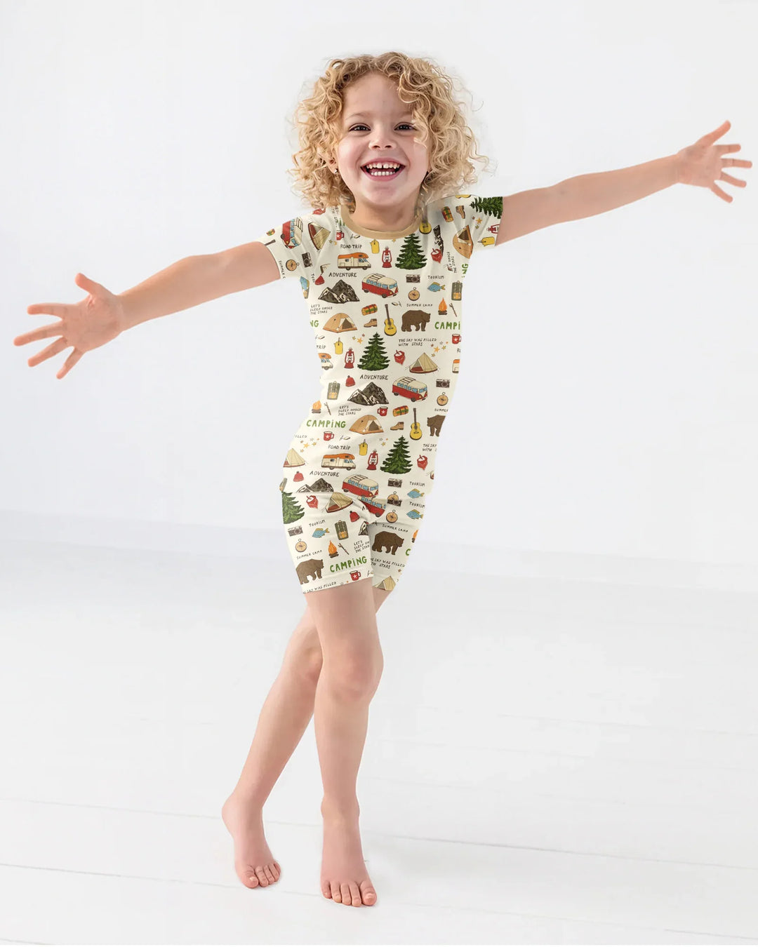 Outdoor Camping Adventure Family Matching Bamboo Two Piece Short Sleeve Shorts Pajama Set