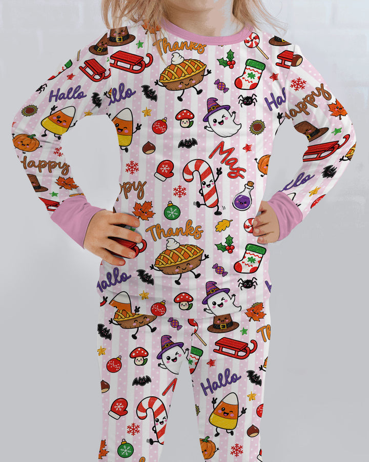 Happy Hallothanksmas Bamboo Two Piece Long Sleeve Pajama Set