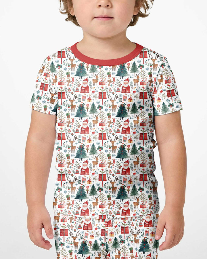 Christmas Tree Santa Bamboo Two Piece Short Sleeve Shorts Pajama Set