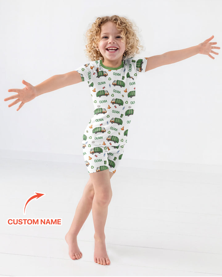 Custom Name Garbage Day Bamboo Two Piece Short Sleeve Shorts Pajama Set