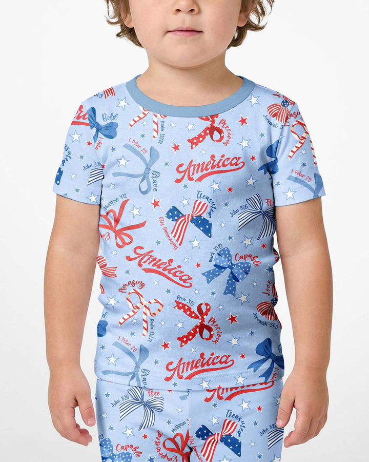 Girly Patriotic Bamboo Two Piece Short Sleeve Shorts Pajama Set