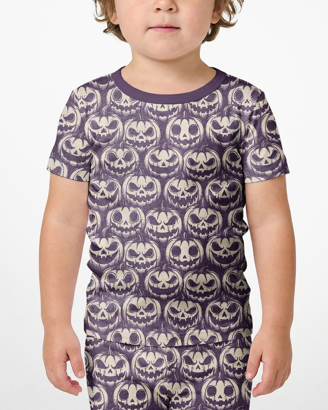 Retro Halloween Jack-O-Lantern Spooky Faces Bamboo Two Piece Short Sleeve Shorts Pajama Set