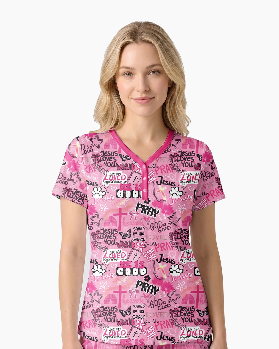 Pink Faith & Grace Bamboo Women Short Sleeve Short Pajama Set