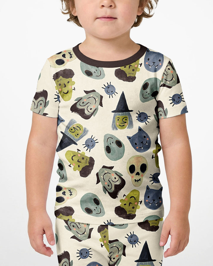 Halloween Face Bamboo Two Piece Short Sleeve Shorts Pyjamas Set