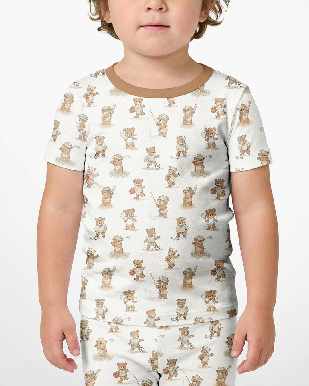 Little Sports Bears Bamboo Two Piece Short Sleeve Shorts Pajama Set