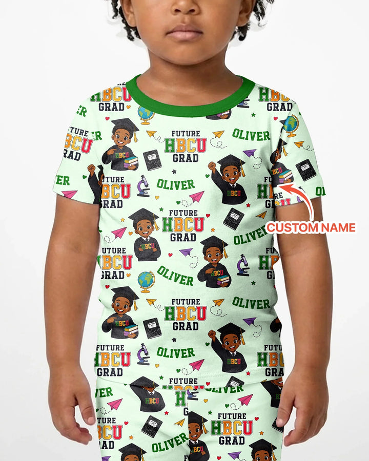 Custom Name Future HBCU Grad Bamboo Two Piece Short Sleeve Shorts Pajama Set