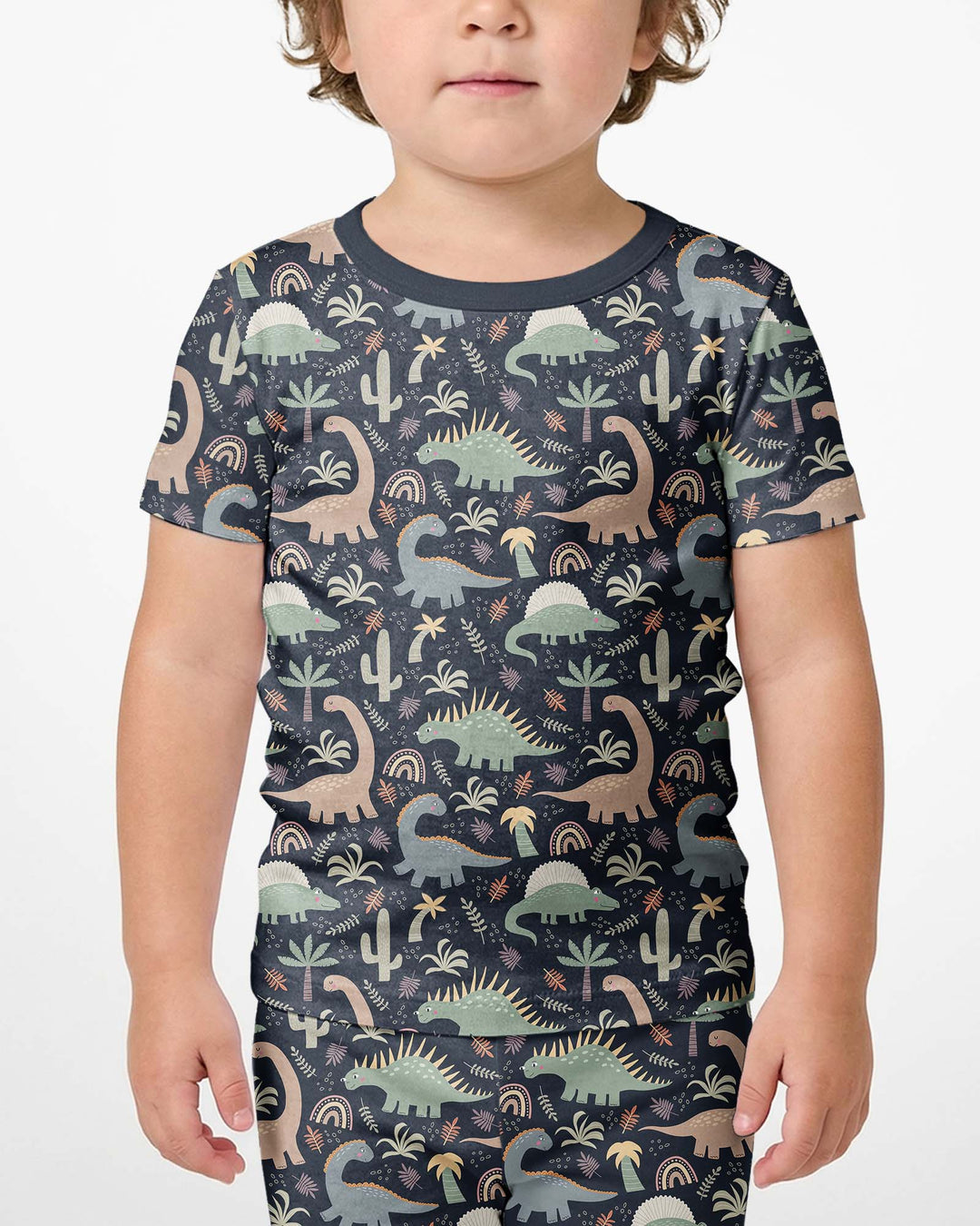 Navy Jurassic Jungle Bamboo Two Piece Short Sleeve Shorts Pyjamas Set