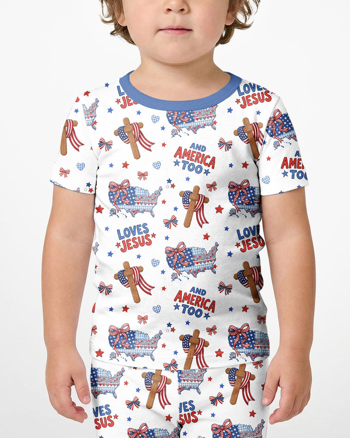 Loves Jesus And America Too Bamboo Two Piece Short Sleeve Shorts Pajama Set
