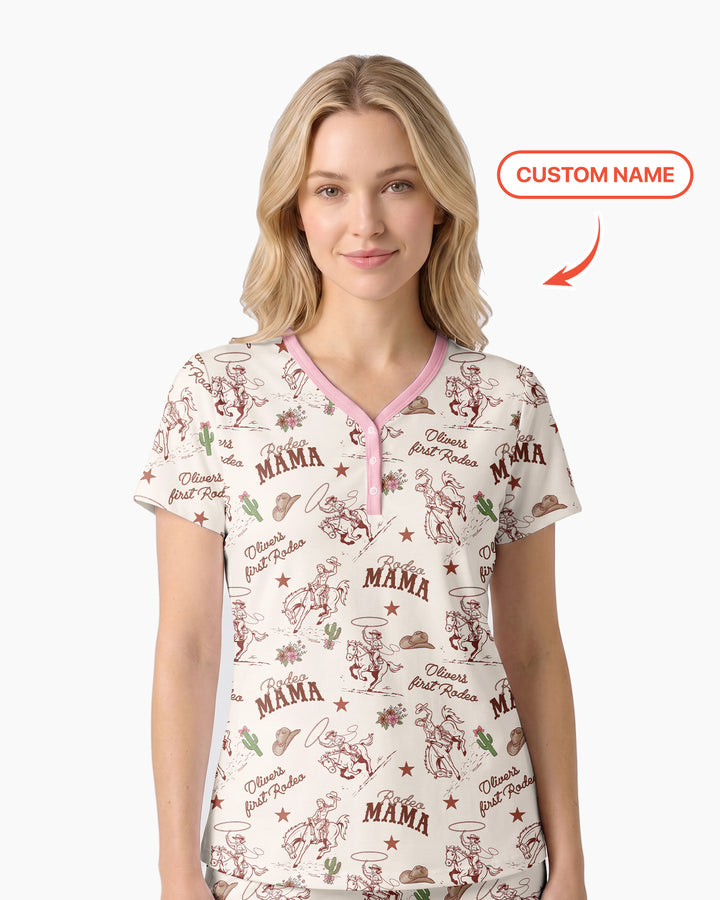 Custom Name First Rodeo Family Matching Bamboo Women Short Sleeve Short Pajama Set