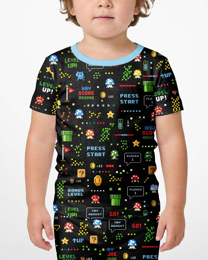 Pixel Game Lover Matching Bamboo Two Piece Short Sleeve Shorts Pajama Set