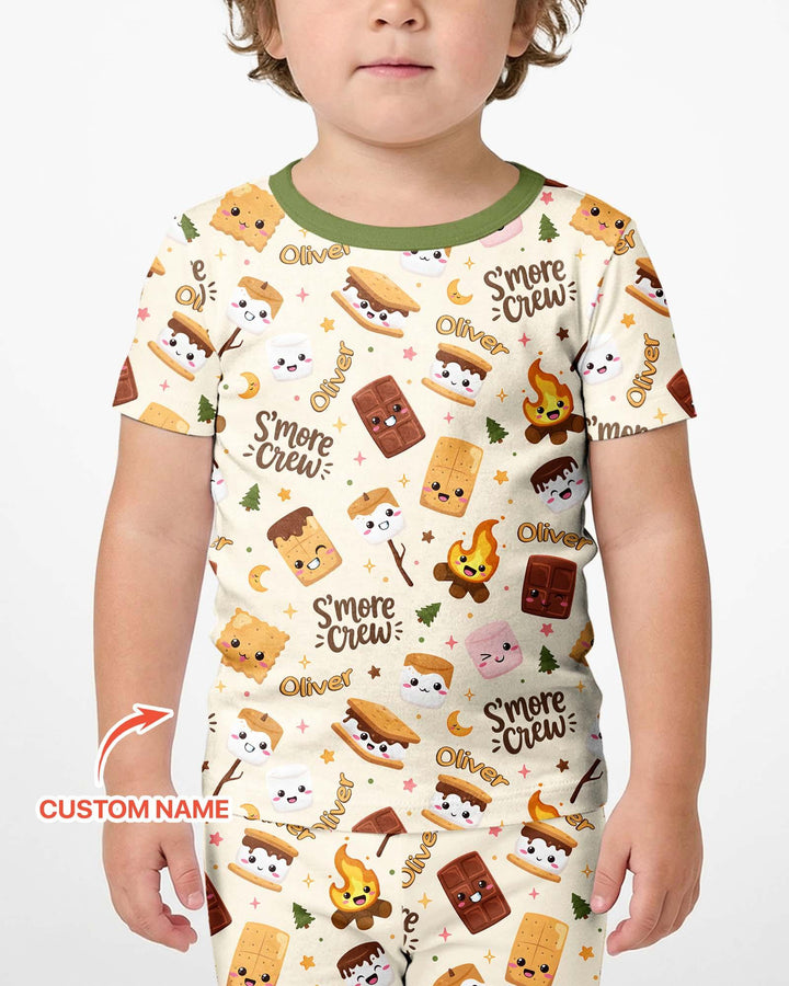 Custom Name Kawaii S'more Crew Family Matching Bamboo Two Piece Short Sleeve Shorts Pajama Set