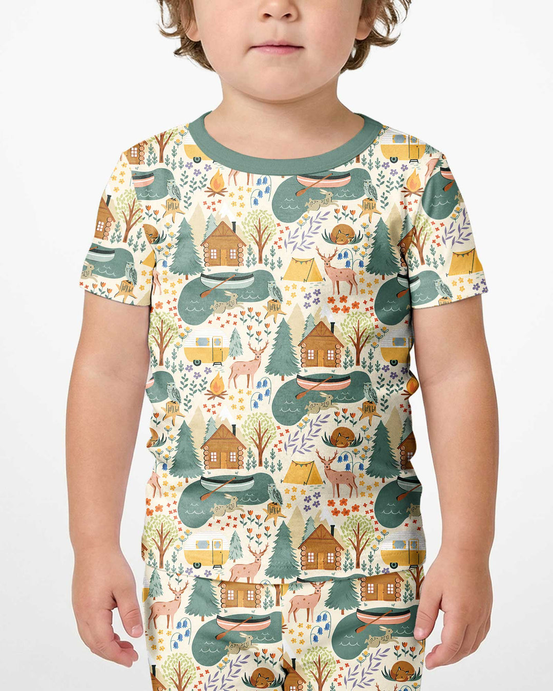 Lake View Camping Bamboo Two Piece Short Sleeve Shorts Pajama Set