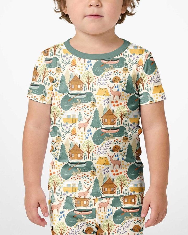 Lake View Camping Bamboo Two Piece Short Sleeve Shorts Pajama Set