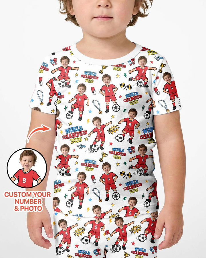Custom Photo World Champion 2026 Family Matching Bamboo Two Piece Short Sleeve Shorts Pajama Set