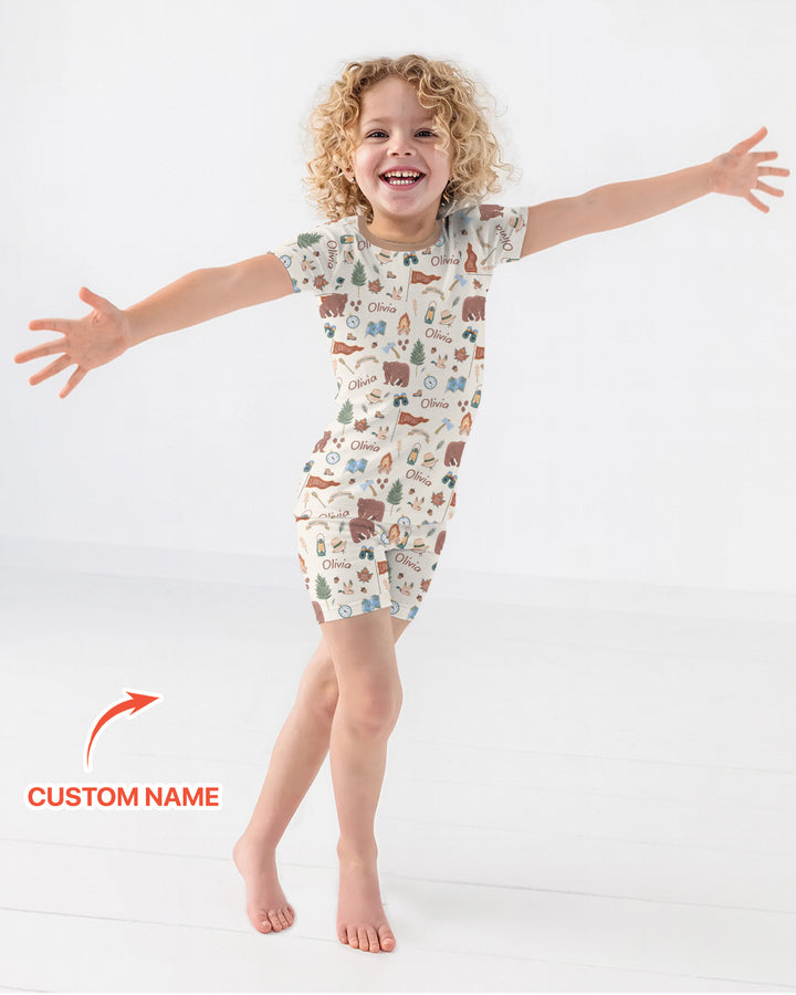 Custom Name Adventure Outdoors Bamboo Two Piece Short Sleeve Shorts Pajama Set