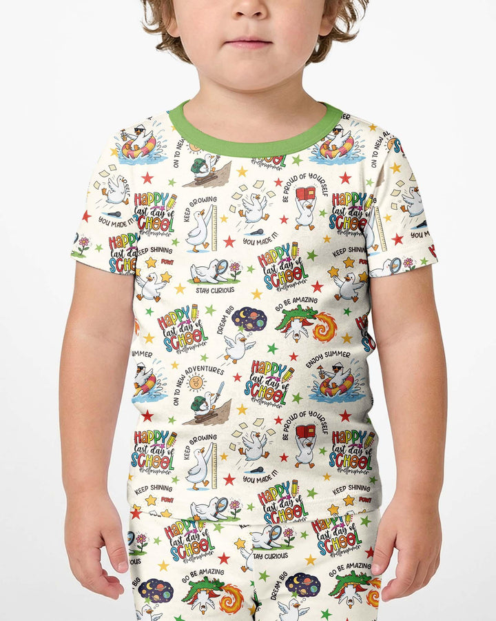 Silly Goose Happy Last Day of School Bamboo Two Piece Short Sleeve Shorts Pajama Set