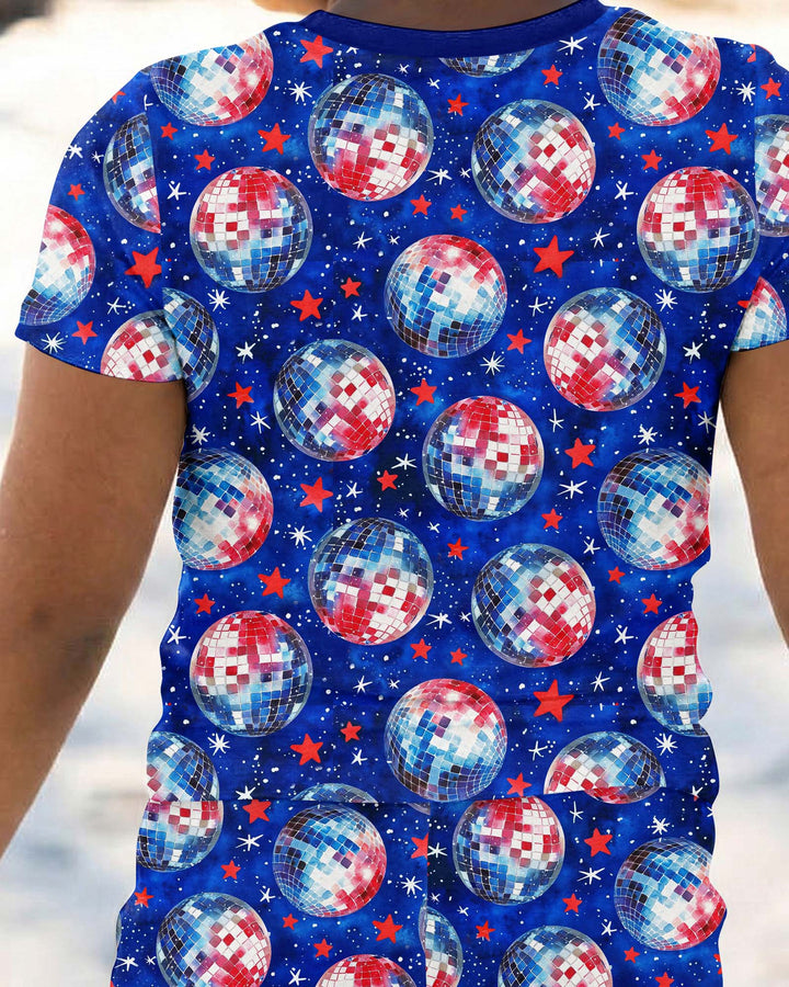 USA Disco Balls Bamboo Two Piece Short Sleeve Pajama Set