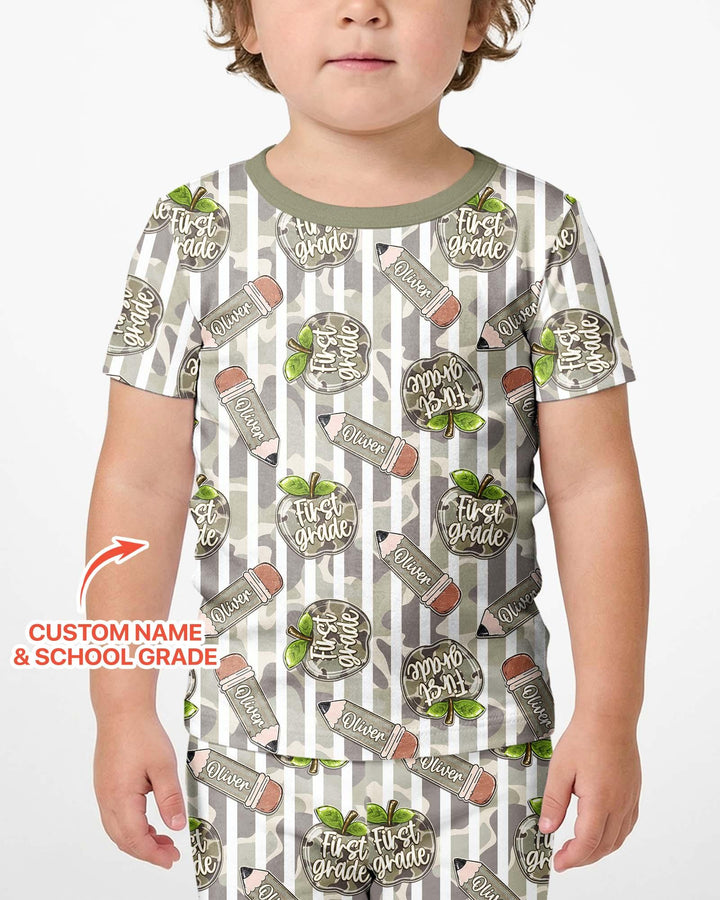 Custom Name Camo Apple Days Bamboo Two Piece Short Sleeve Shorts Pajama Set