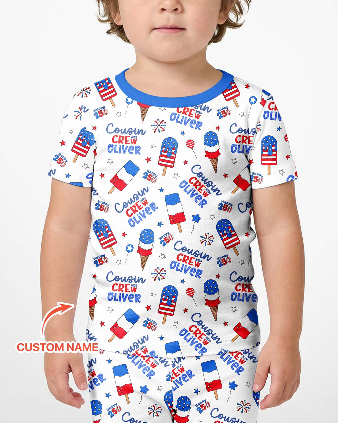 Custom Name 4th of July Cousin Crew Bamboo Two Piece Short Sleeve Shorts Pajama Set