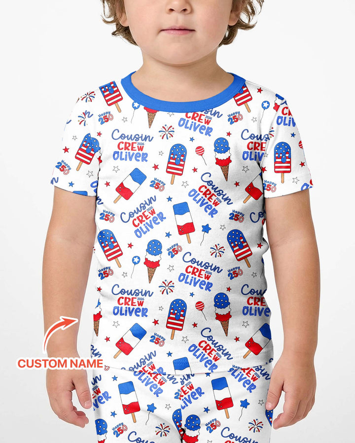 Custom Name 4th of July Cousin Crew Bamboo Two Piece Short Sleeve Shorts Pajama Set