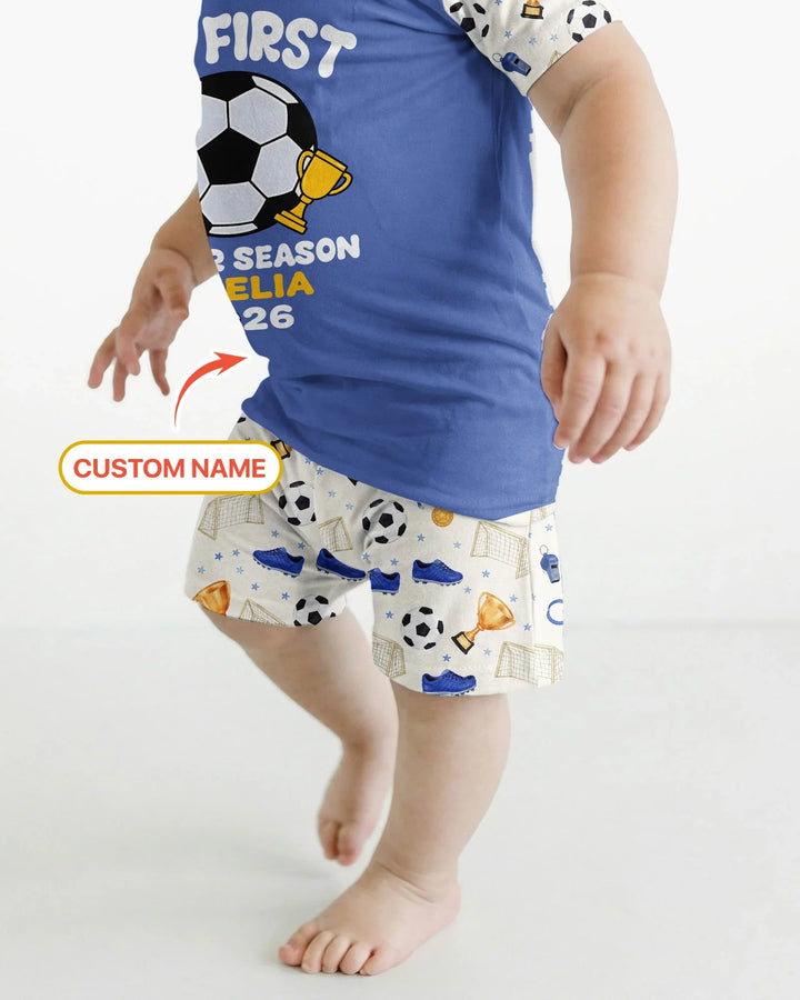 Custom Name My First Soccer Season Bamboo Two Piece Short Sleeve Shorts Pajama Set