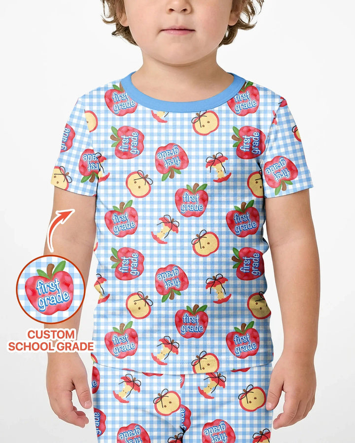 Custom School Grade Apple Days Bamboo Two Piece Short Sleeve Shorts Pajama Set