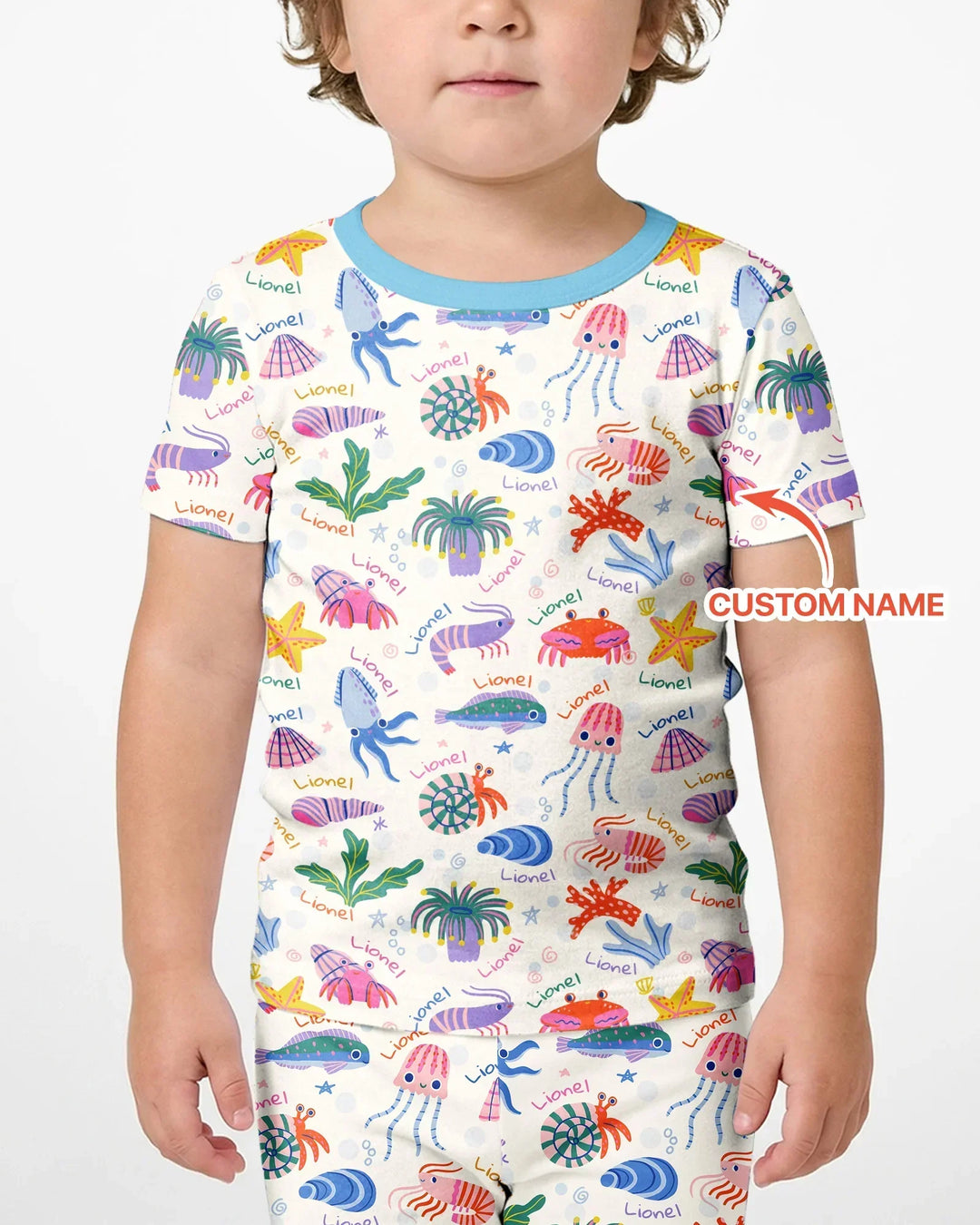 Tide Pool Pals Custom Name Bamboo Two Piece Short Sleeve Shorts Pajama Set