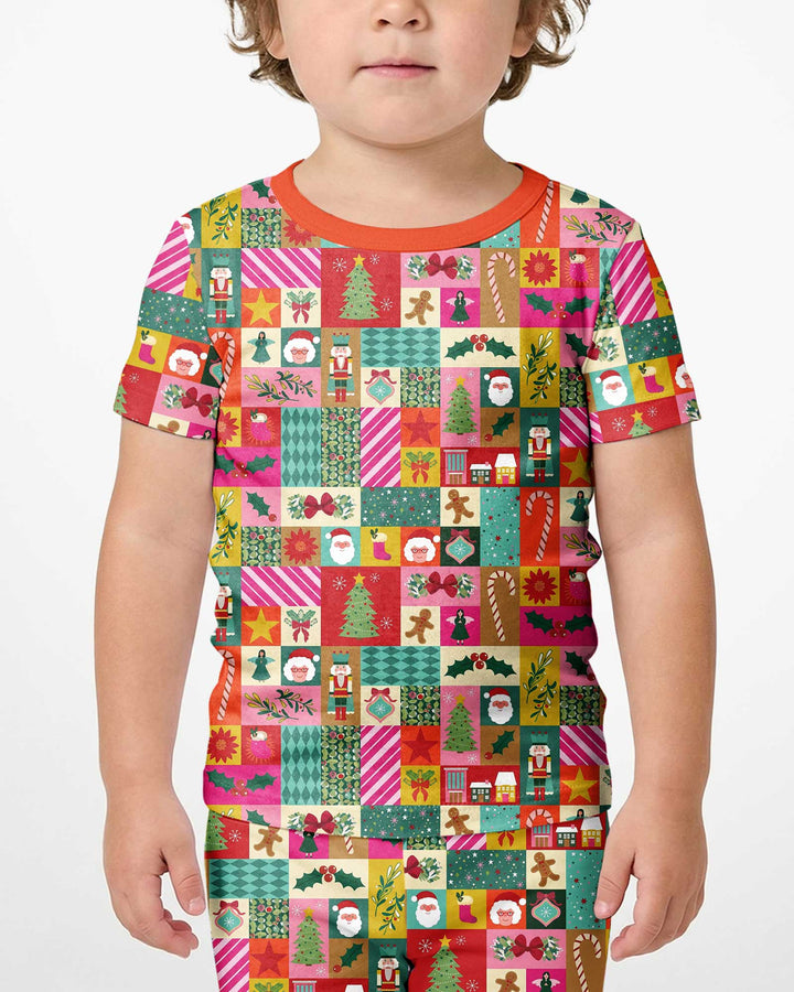 Maximalist Christmas Collage Bamboo Two Piece Short Sleeve Shorts Pajama Set