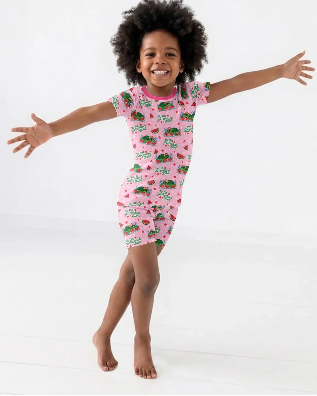 Watermelon Turtle Family Matching Bamboo Two Piece Short Sleeve Shorts Pajama Set