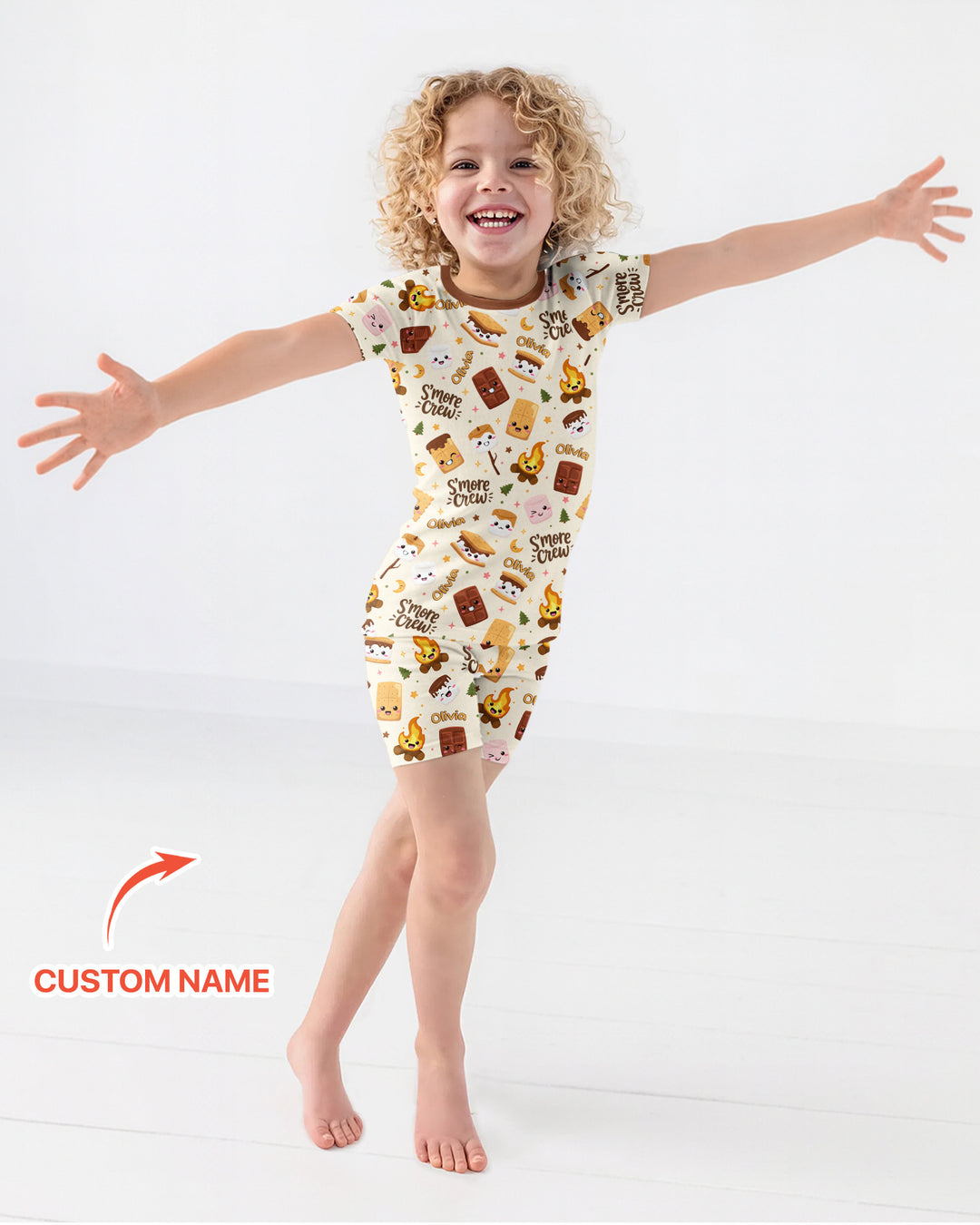 Custom Name Kawaii S'more Crew Family Matching Bamboo Two Piece Short Sleeve Shorts Pajama Set