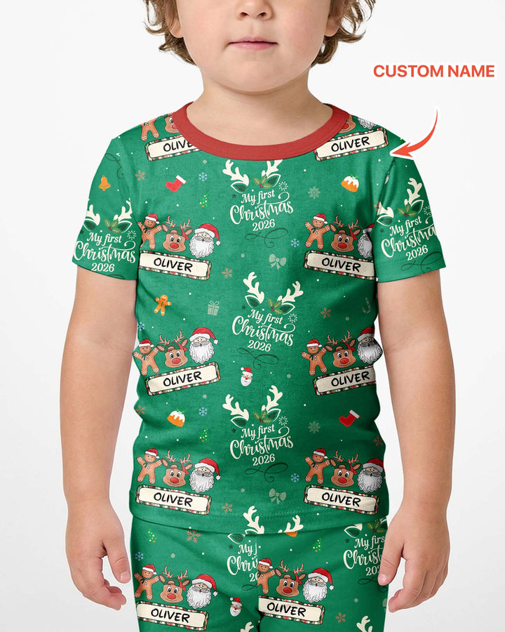 Custom Name Merry Christmas My Deer 2026 Bamboo Two Piece Short Sleeve Shorts Pajama Set