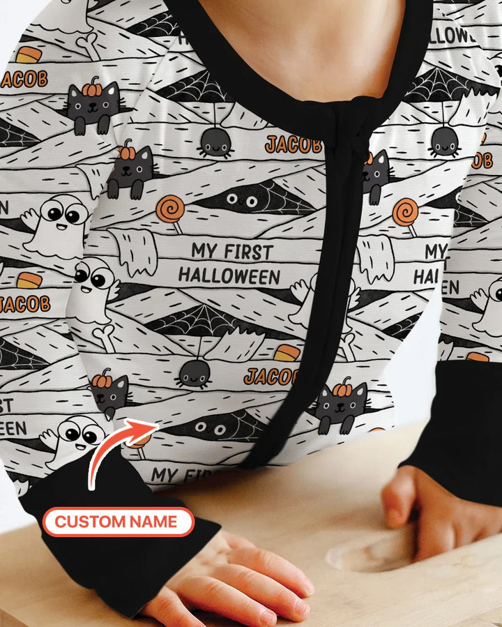 Custom Name Doodle Ghost My First Halloween Bamboo Convertible Zippy