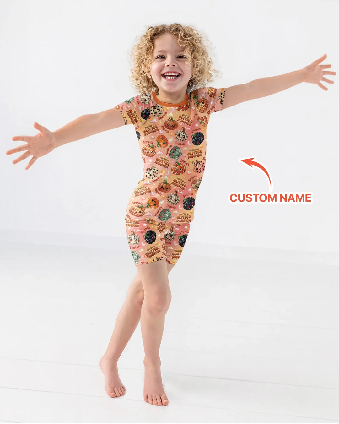 Custom Name You're A Glitter Pumpkin Bamboo Two Piece Short Sleeve Shorts Pajama Set