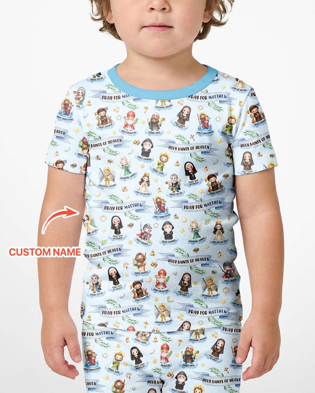 Holy Saints of Heaven Custom Name Bamboo Two Piece Short Sleeve Shorts Pajama Set